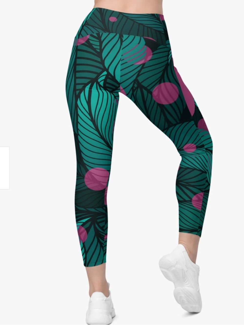 New! Loony Legs Recycled Floral Leggings "Fireflies" Green/Pink with Pockets, L - Picture 16 of 16